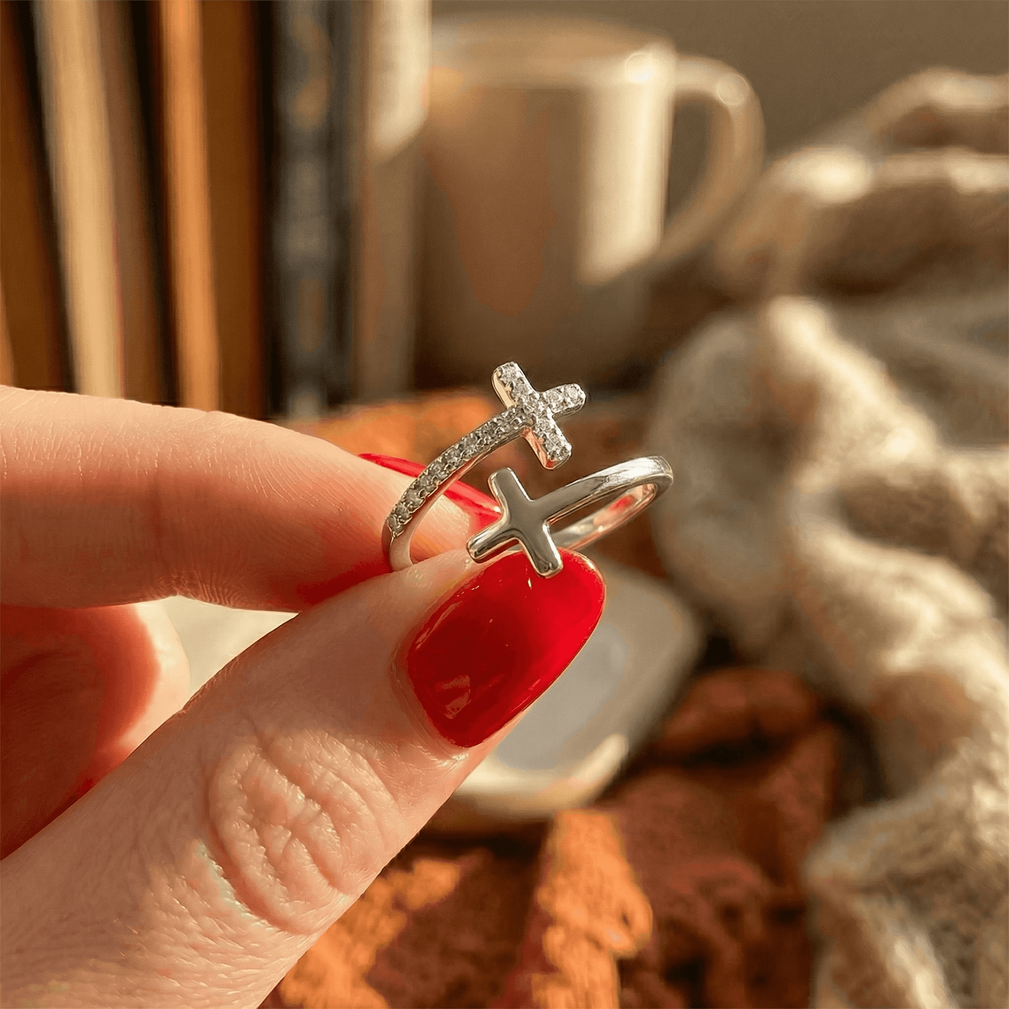 Shining Diamond Double Cross Ring