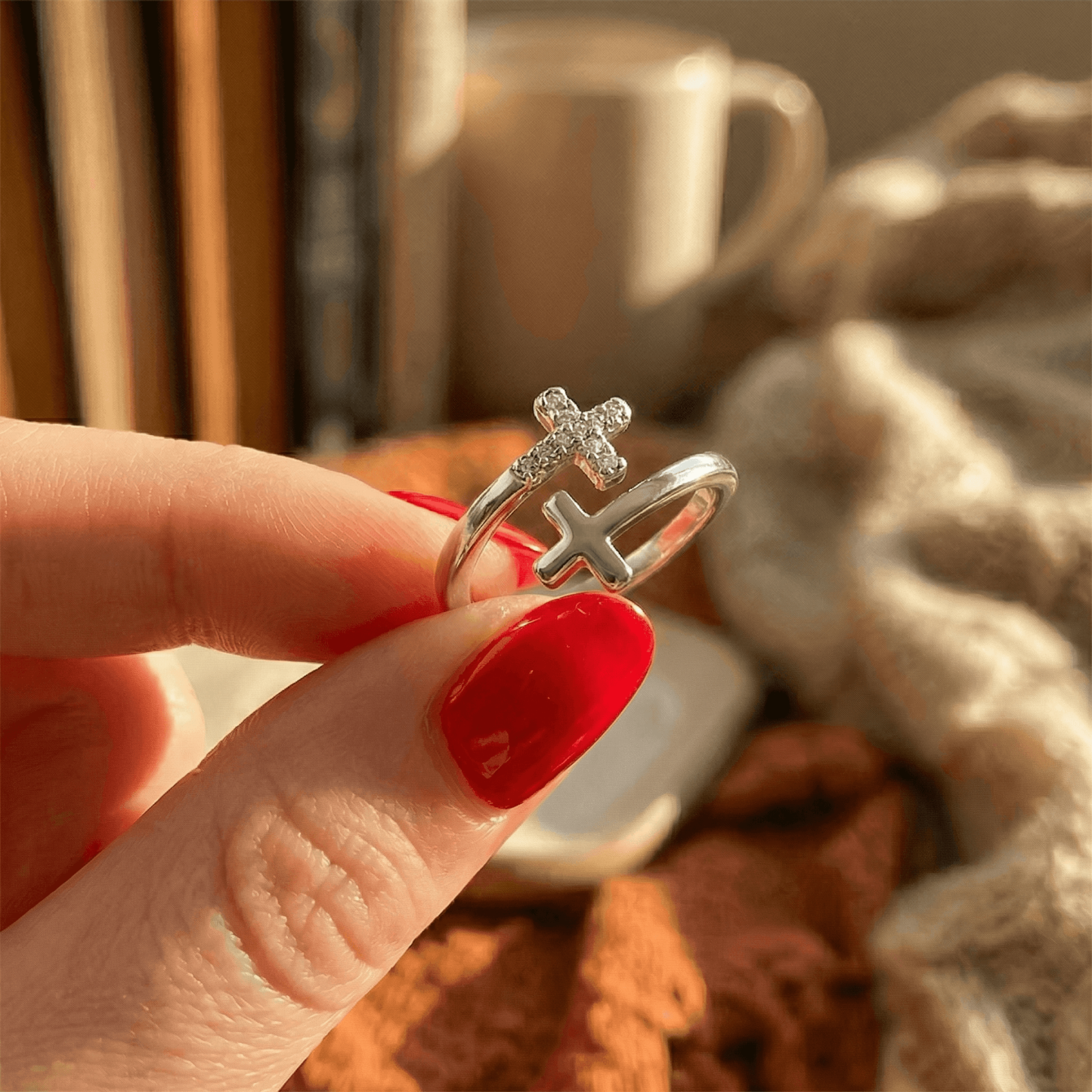 Shining Diamond Cross Ring