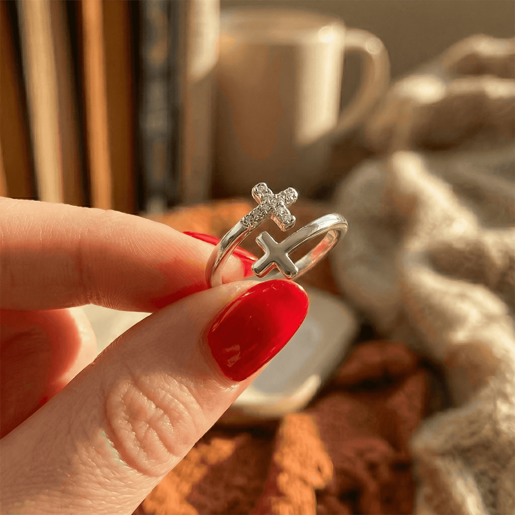 Shining Diamond Cross Ring