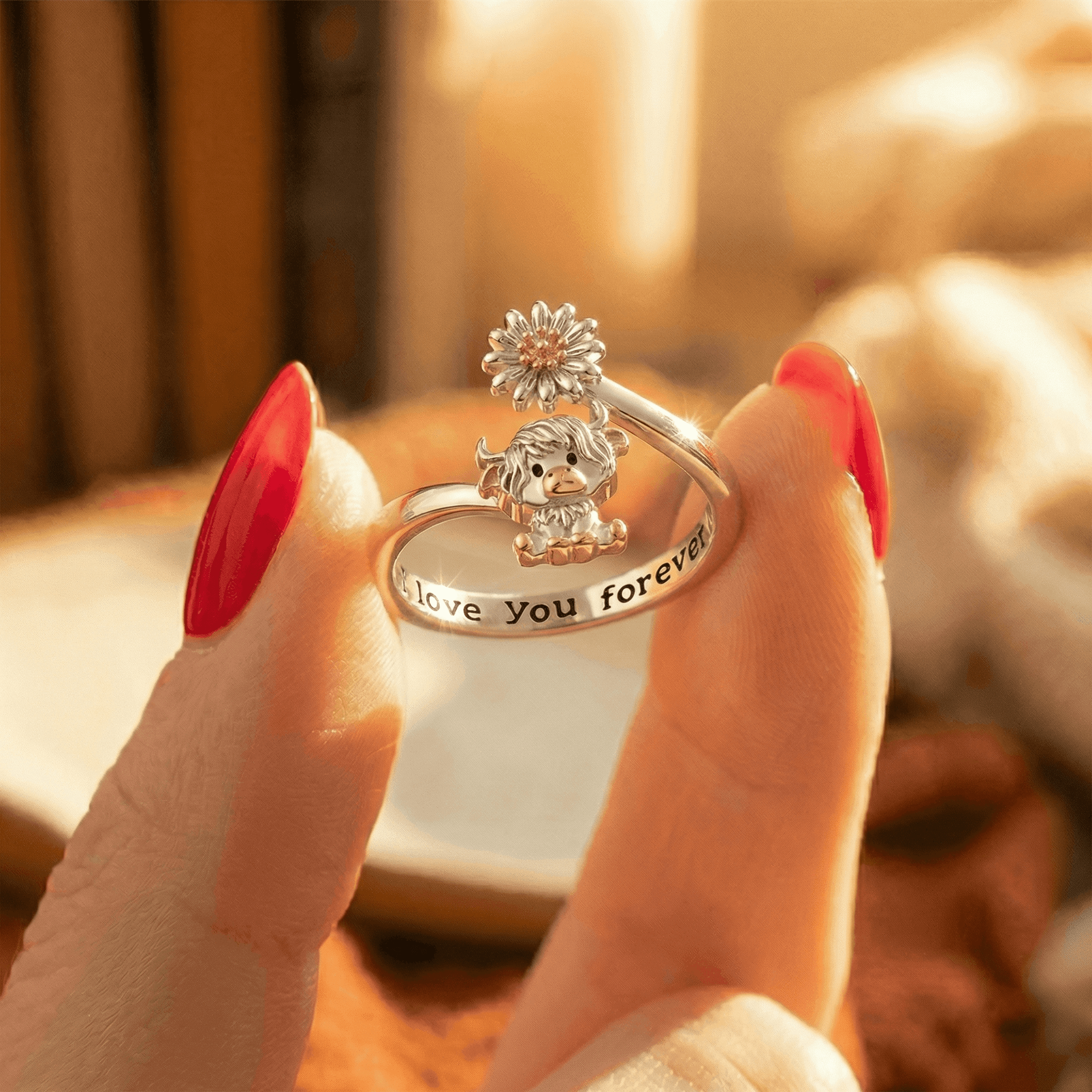 Highland Cattle with Flower Ring