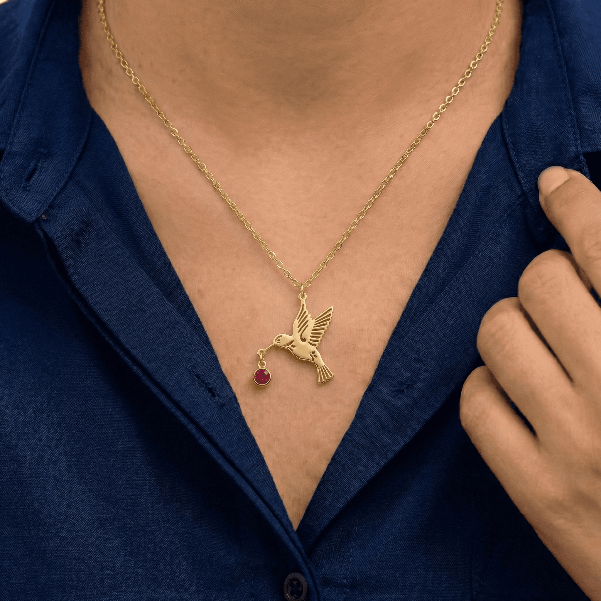 Hummingbird necklace (Birthstone)
