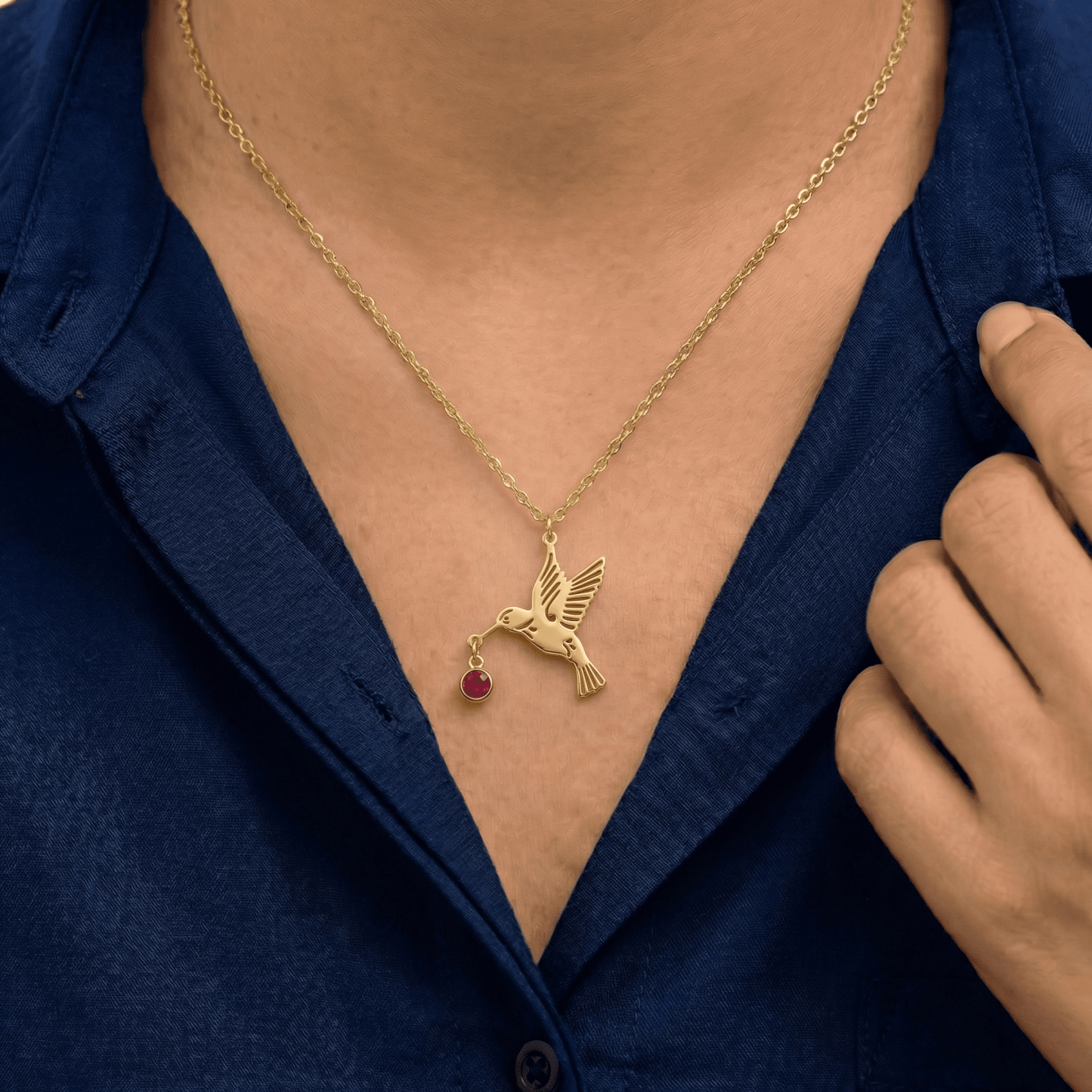 Hummingbird necklace (Birthstone)