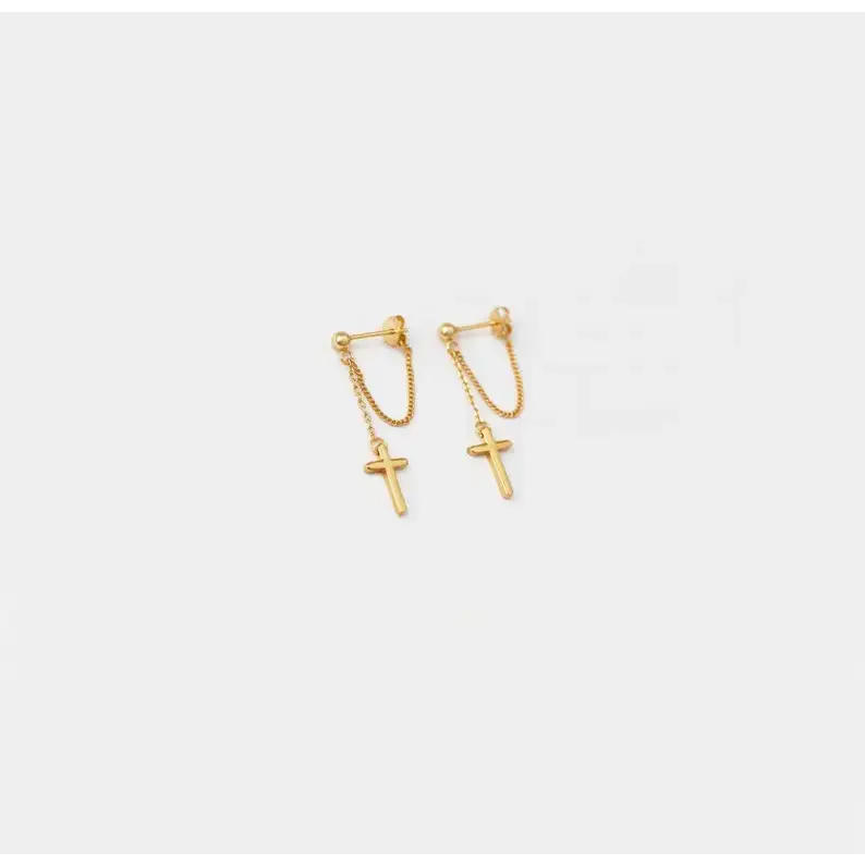 Cross Dangle Chain Stud Earring