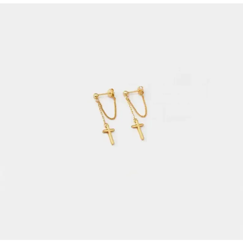 Cross Dangle Chain Stud Earring