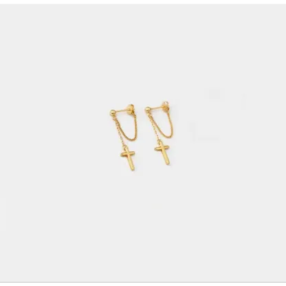 Cross Dangle Chain Stud Earring