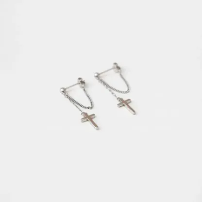 Cross Dangle Chain Stud Earring