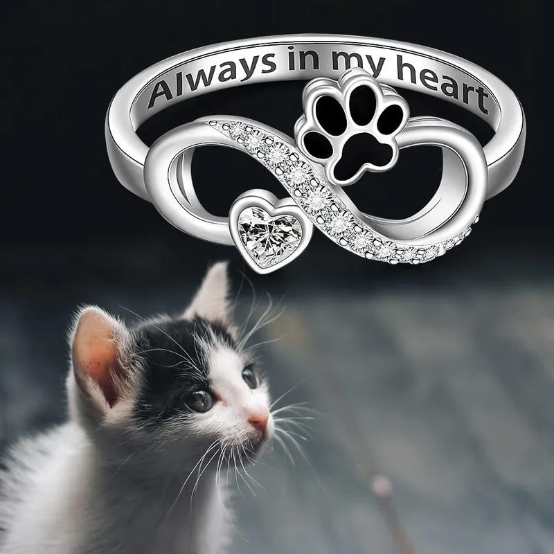 Kitty Paw Heart Ring