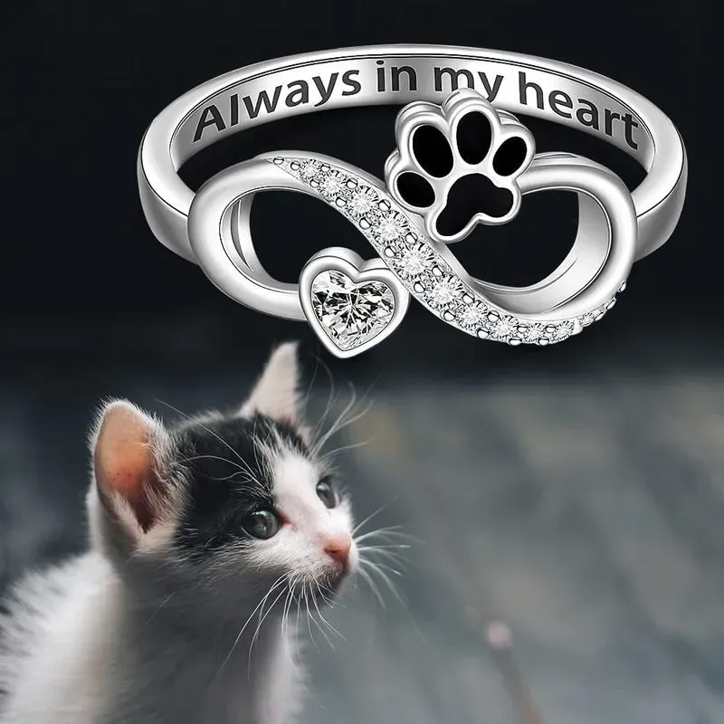Kitty Paw Heart Ring