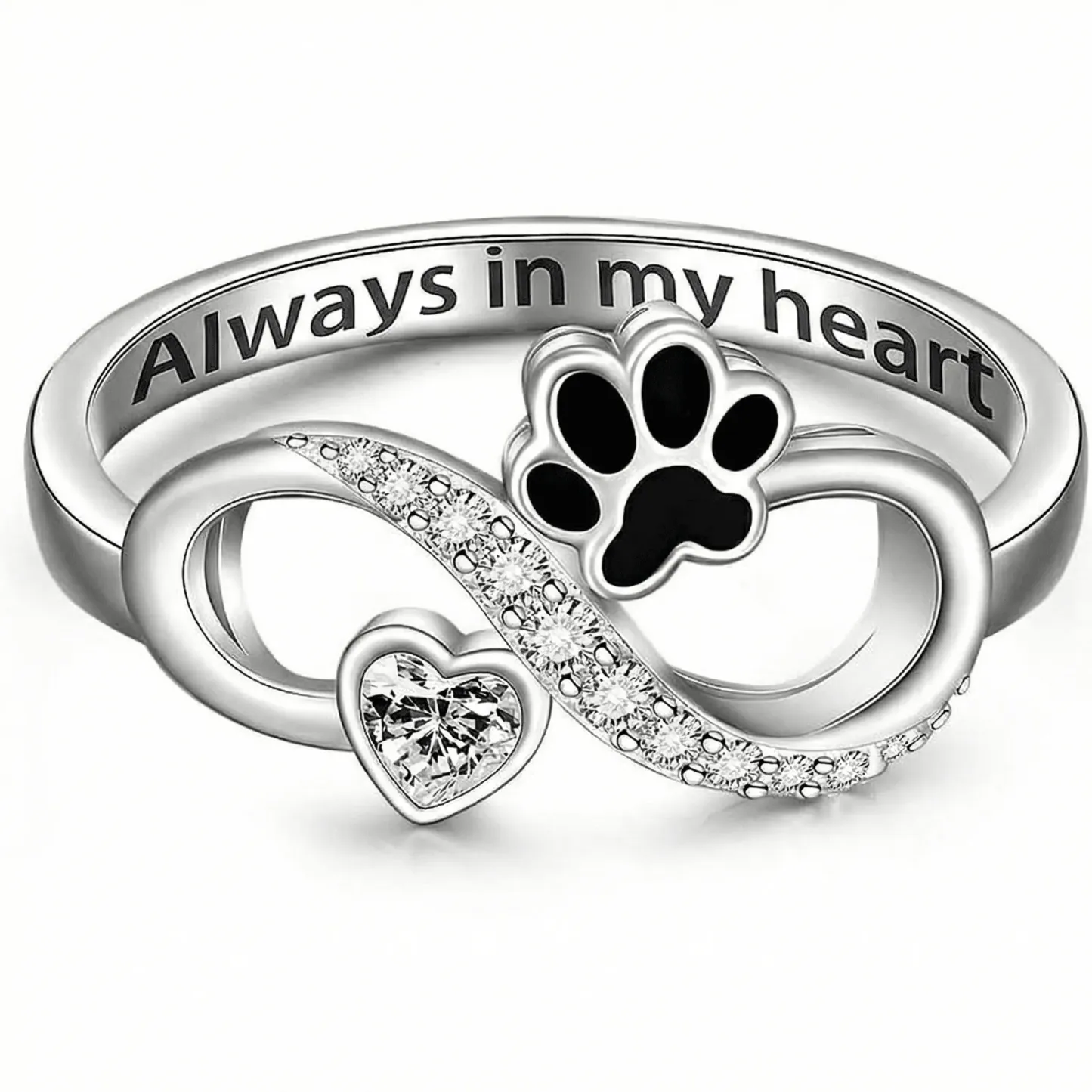 Kitty Paw Heart Ring