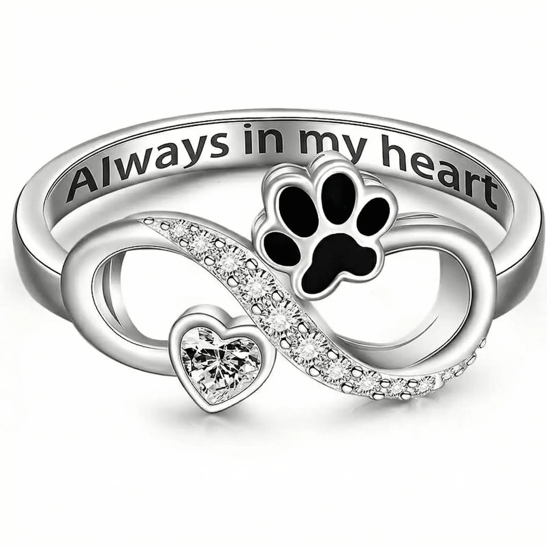 Kitty Paw Heart Ring