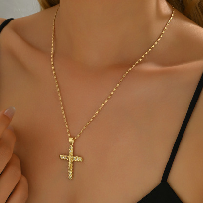 歐美跨境熱銷銅鋯石十字架項鍊時尚高級感diy設計百搭飾品配飾女