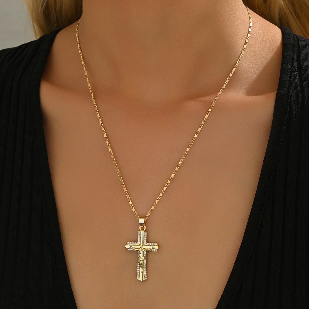 歐美跨境熱銷銅鋯石十字架項鍊時尚高級感diy設計百搭飾品配飾女