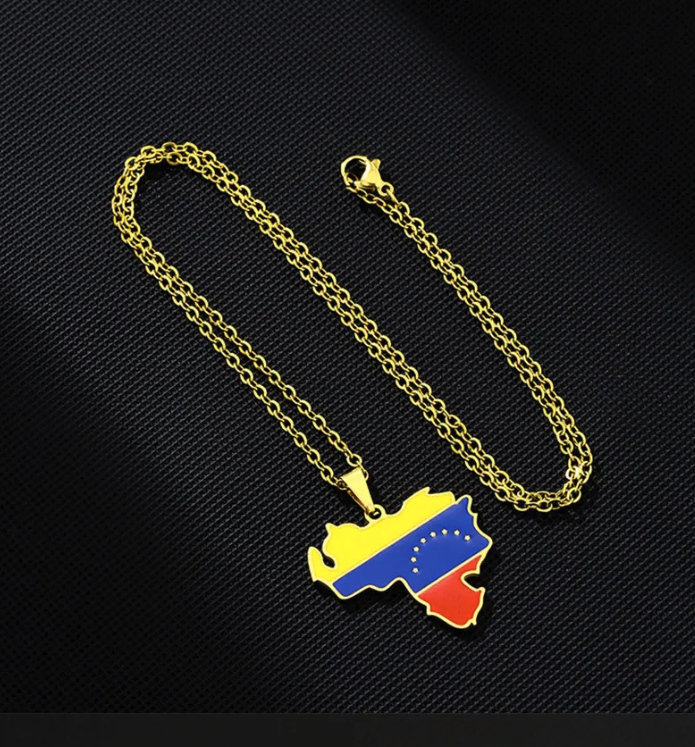Venezuela Map/Flag Pendant Necklace