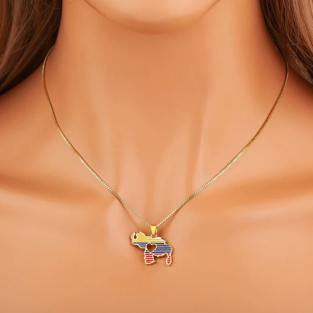 Venezuela Zircon Map Pendant Necklace