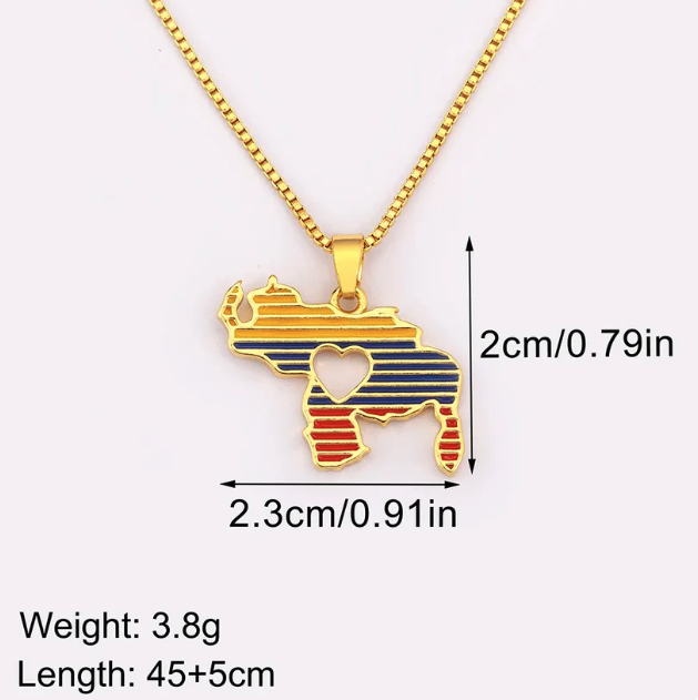 Venezuela Zircon Map Pendant Necklace