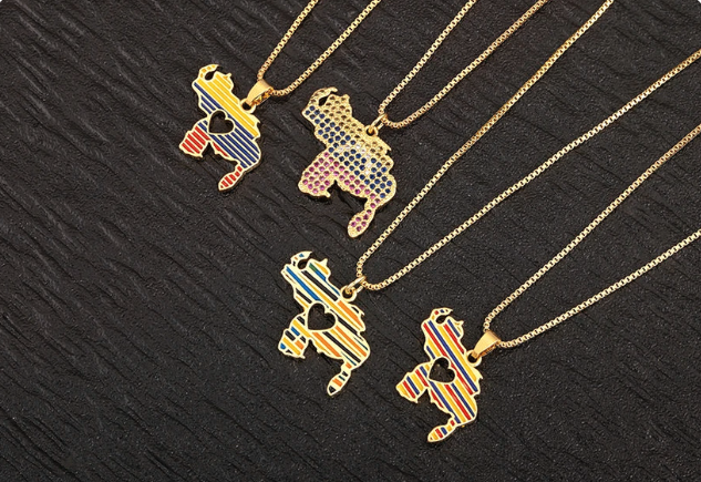 Venezuela Zircon Map Pendant Necklace