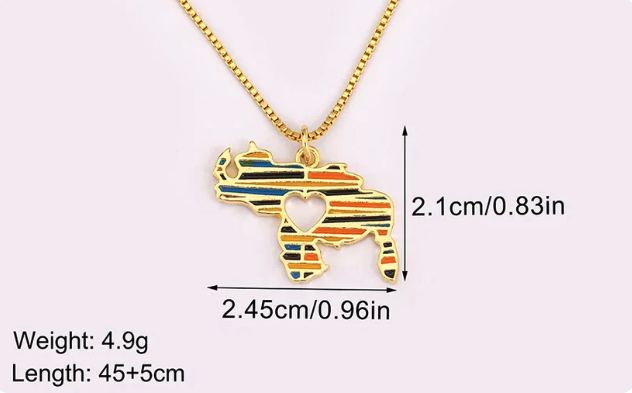 Venezuela Zircon Map Pendant Necklace