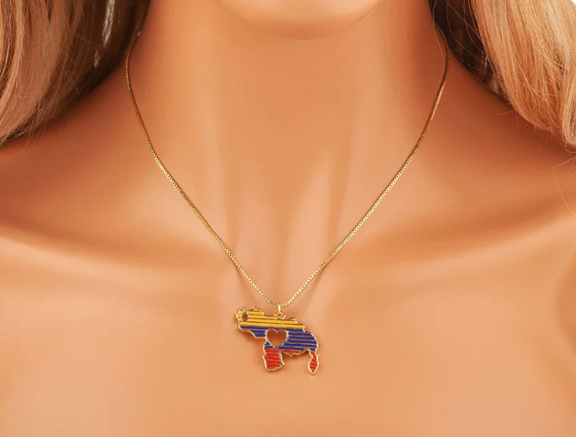 Venezuela Zircon Map Pendant Necklace
