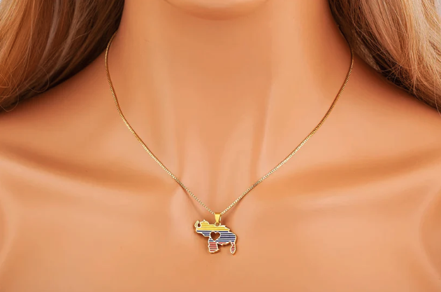 Venezuela Zircon Map Pendant Necklace