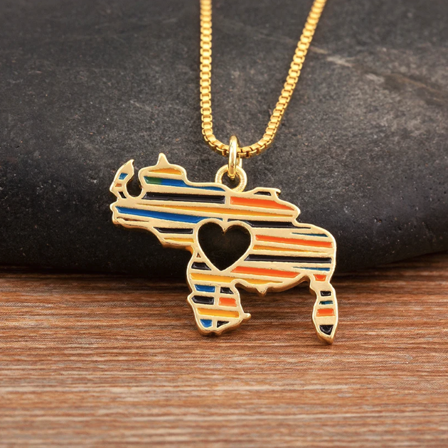 Venezuela Zircon Map Pendant Necklace
