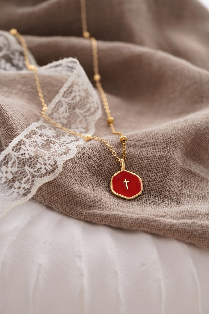 Gold Plated Waterproof Enamel Cross Pendant Necklace, Tiny Cross Necklace, Religious Necklace,Christmas Gift for her, Christian Gift