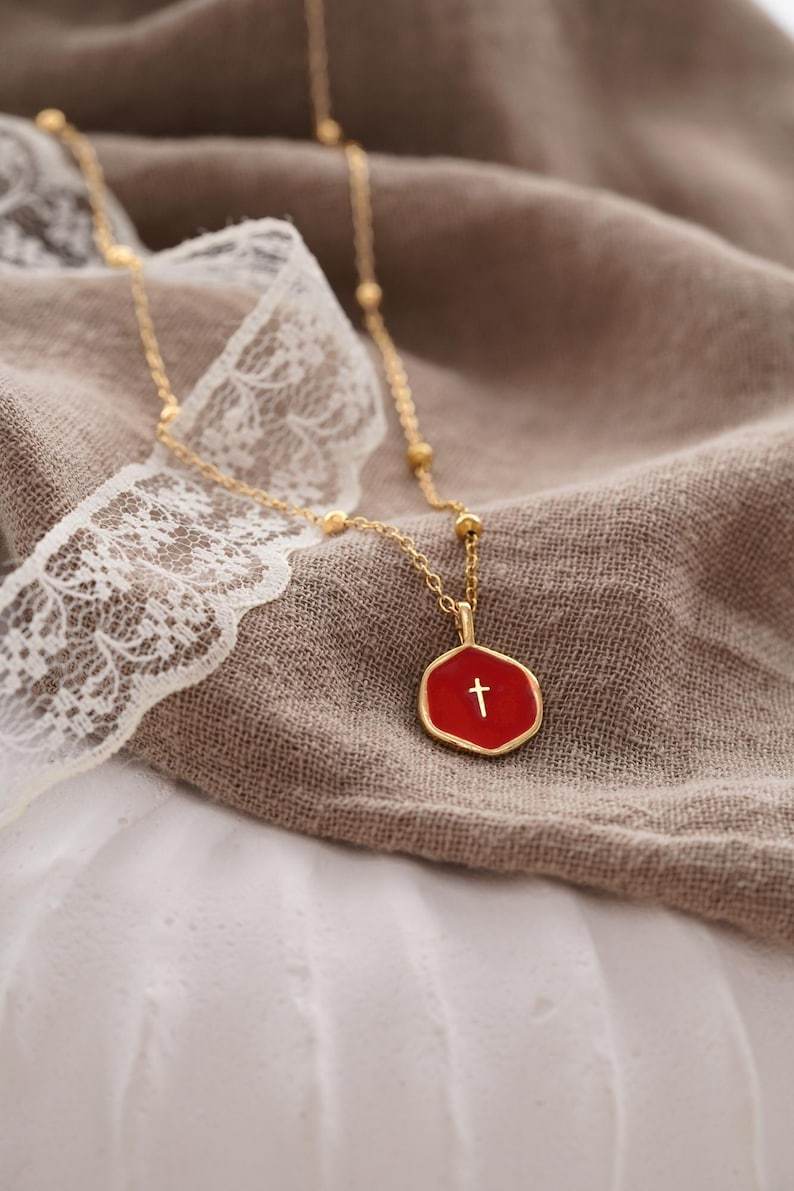 Gold Plated Waterproof Enamel Cross Pendant Necklace, Tiny Cross Necklace, Religious Necklace,Christmas Gift for her, Christian Gift