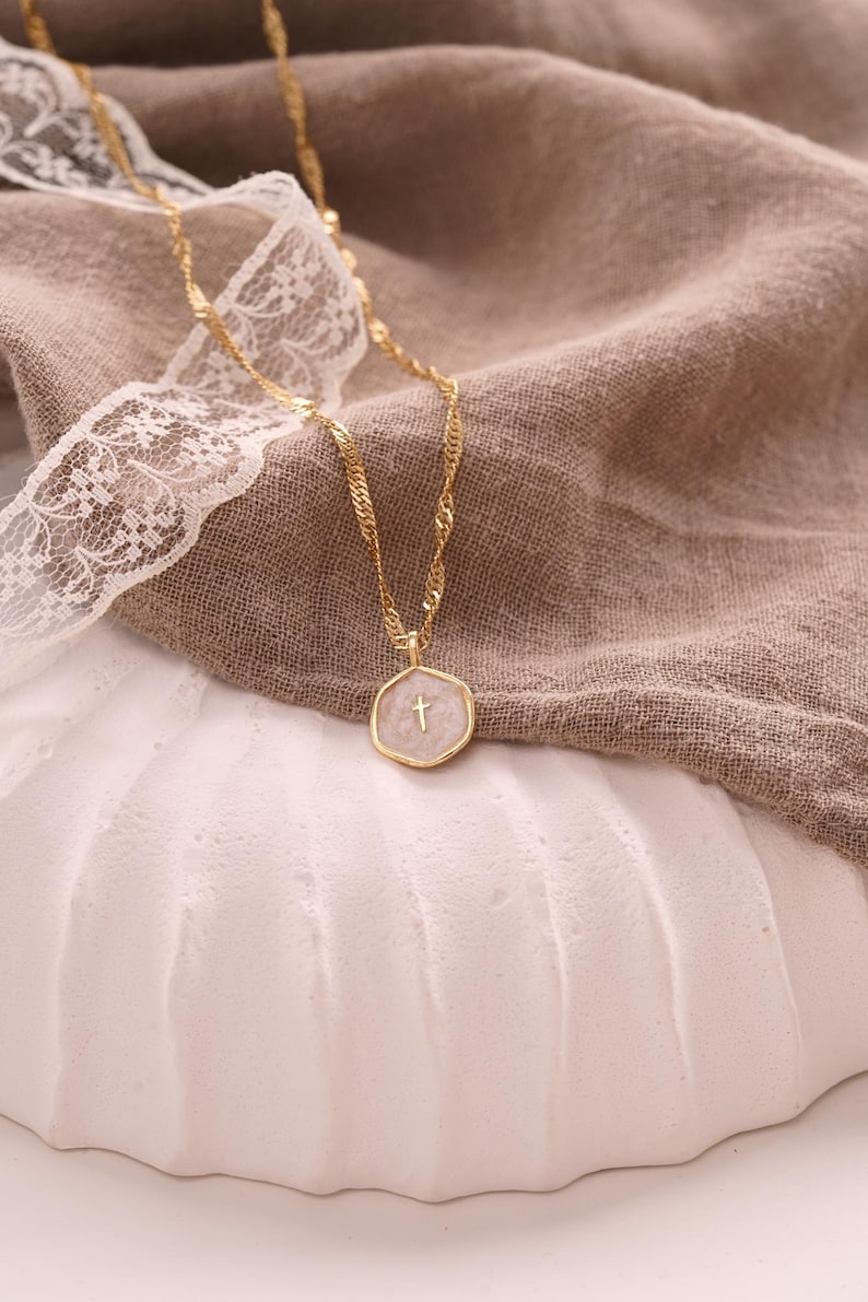 Gold Plated Waterproof Enamel Cross Pendant Necklace, Tiny Cross Necklace, Religious Necklace,Christmas Gift for her, Christian Gift