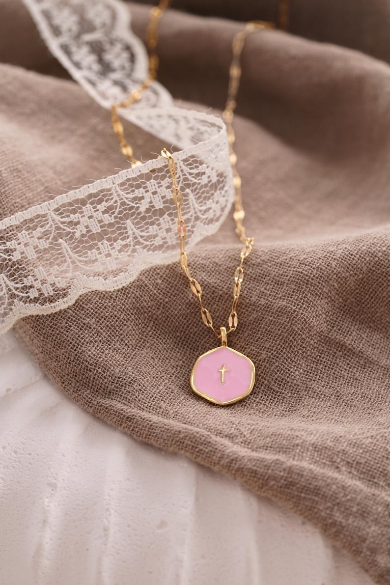 Gold Plated Waterproof Enamel Cross Pendant Necklace, Tiny Cross Necklace, Religious Necklace,Christmas Gift for her, Christian Gift