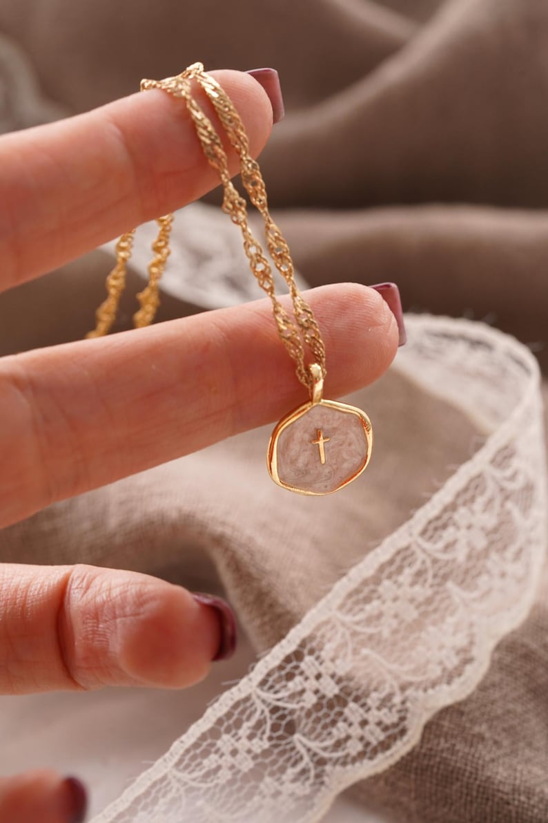 Gold Plated Waterproof Enamel Cross Pendant Necklace, Tiny Cross Necklace, Religious Necklace,Christmas Gift for her, Christian Gift