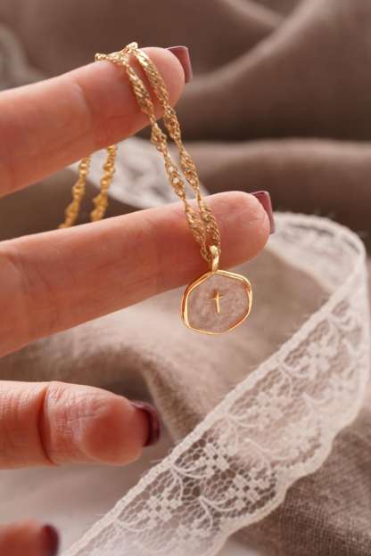 Gold Plated Waterproof Enamel Cross Pendant Necklace, Tiny Cross Necklace, Religious Necklace,Christmas Gift for her, Christian Gift