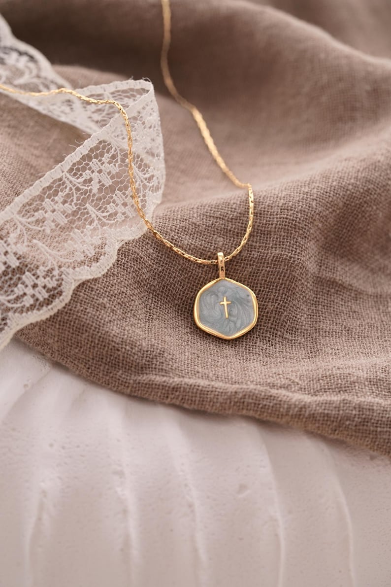 Gold Plated Waterproof Enamel Cross Pendant Necklace, Tiny Cross Necklace, Religious Necklace,Christmas Gift for her, Christian Gift