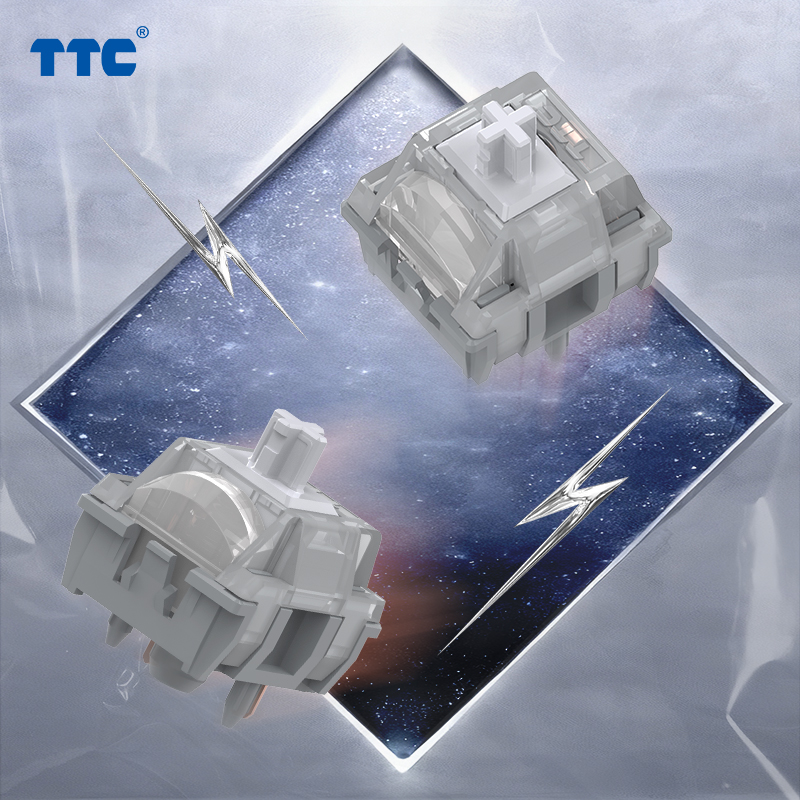 TTC Blaze Silver Switch, Dual Spring Linear 5pin Fast Factory Pre-lube Mechanical Keyboard Switch-HiFi Style