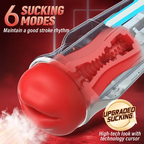 👑👑Soren City Lights Red Sucking Mouth Vibrating Male Stroker