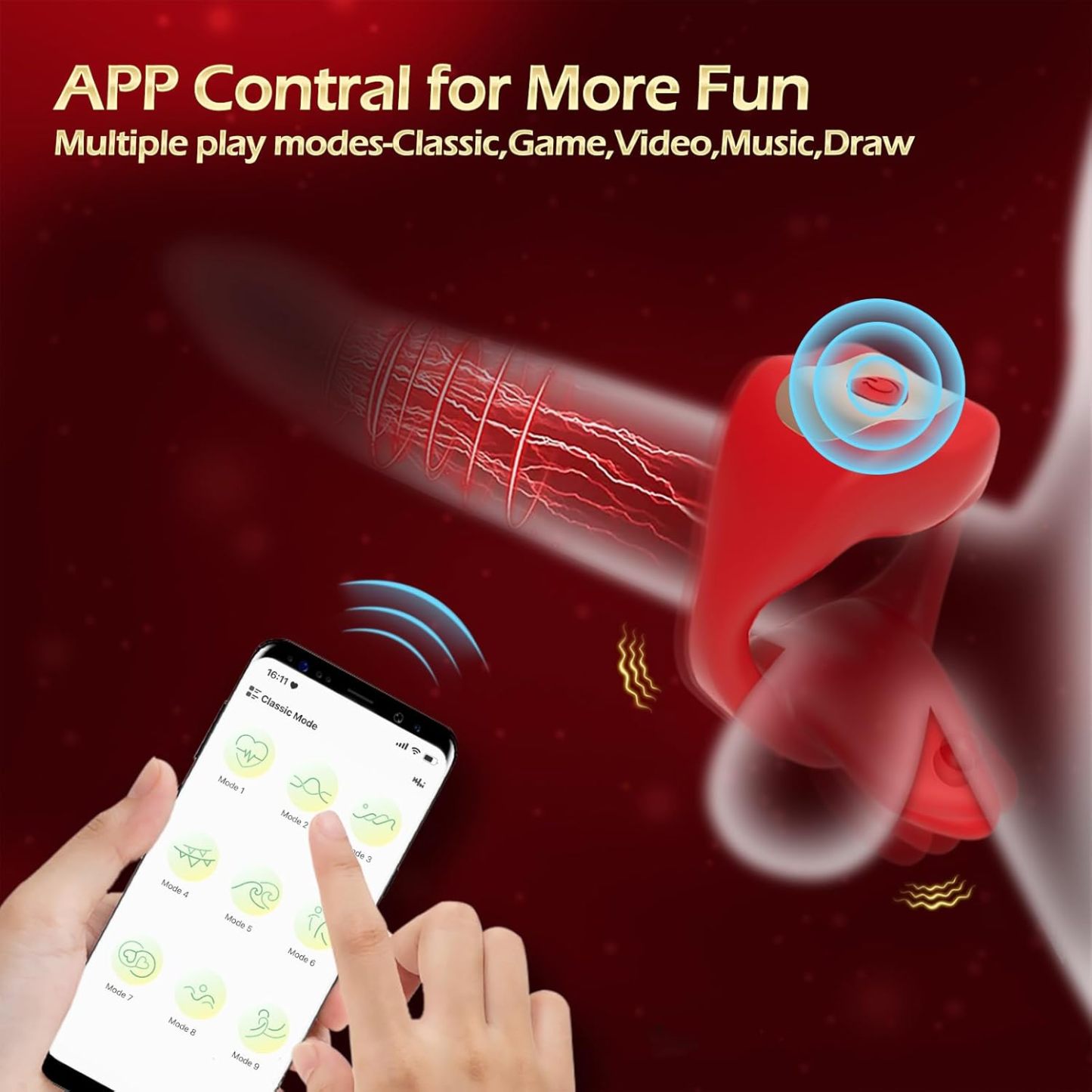 💥App Remote Control Tongue-licking & Vibrating Penis Ring