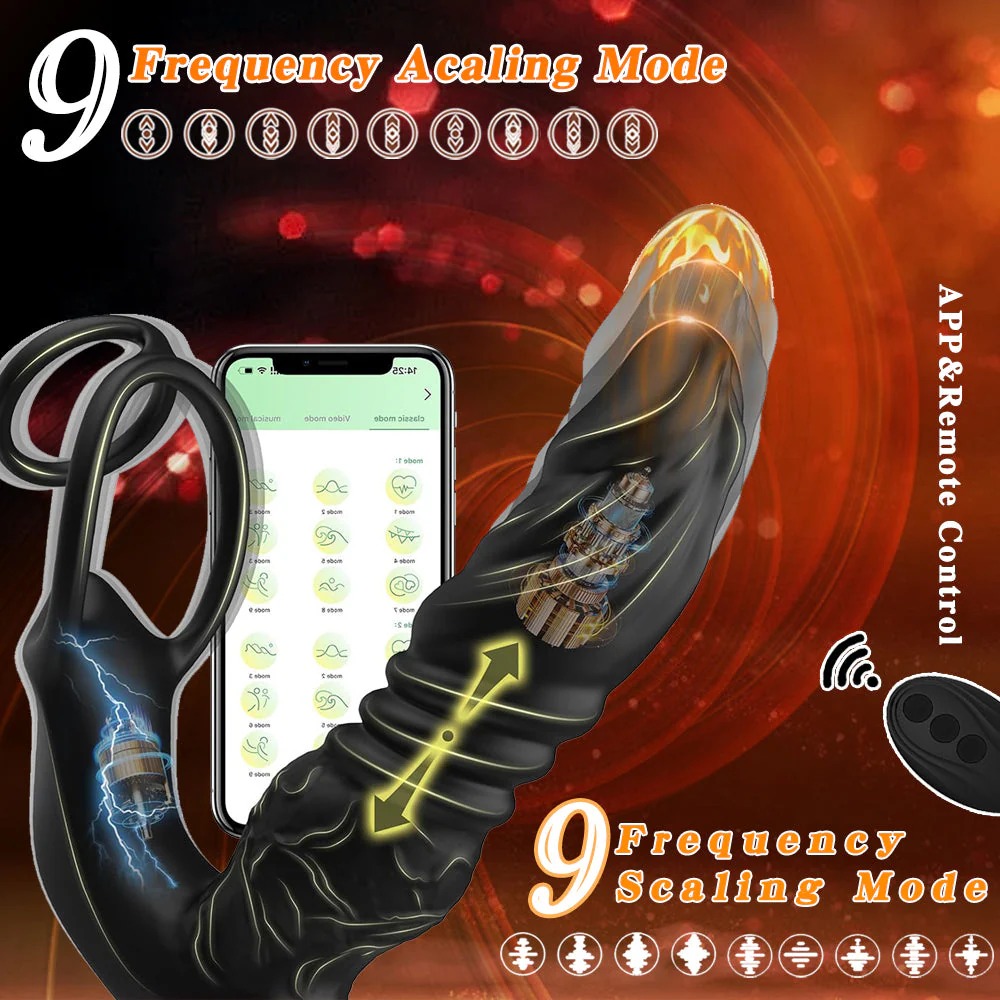 🔥BIG-SALE😍MKDOTE™ Bluetooth App Control 9 Vibrating Thrusting Dual Ring Prostate Massager