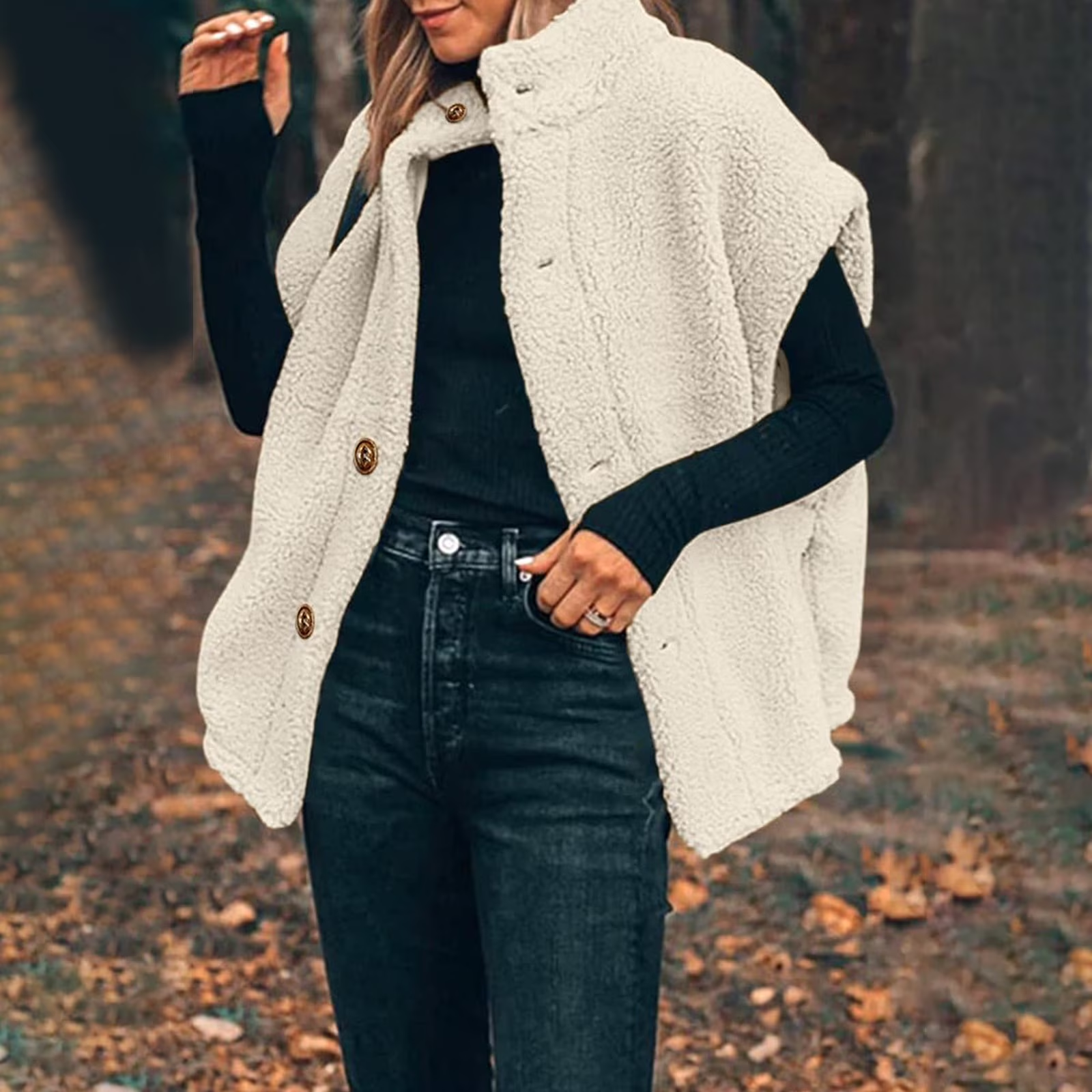 Women's Button Up Sherpa Vest Soft Fleece Sleeveless Winter Outerwear Jacket (BUY 2 FREE SHIPPING)