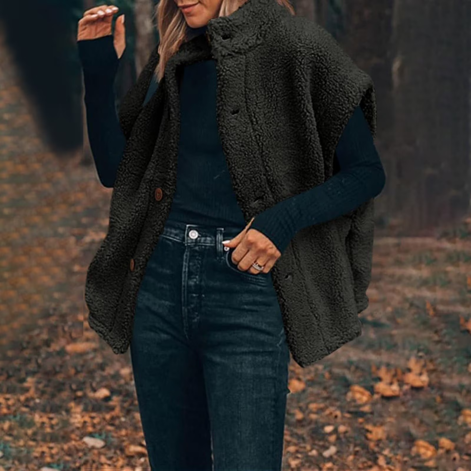 Women's Button Up Sherpa Vest Soft Fleece Sleeveless Winter Outerwear Jacket (BUY 2 FREE SHIPPING)