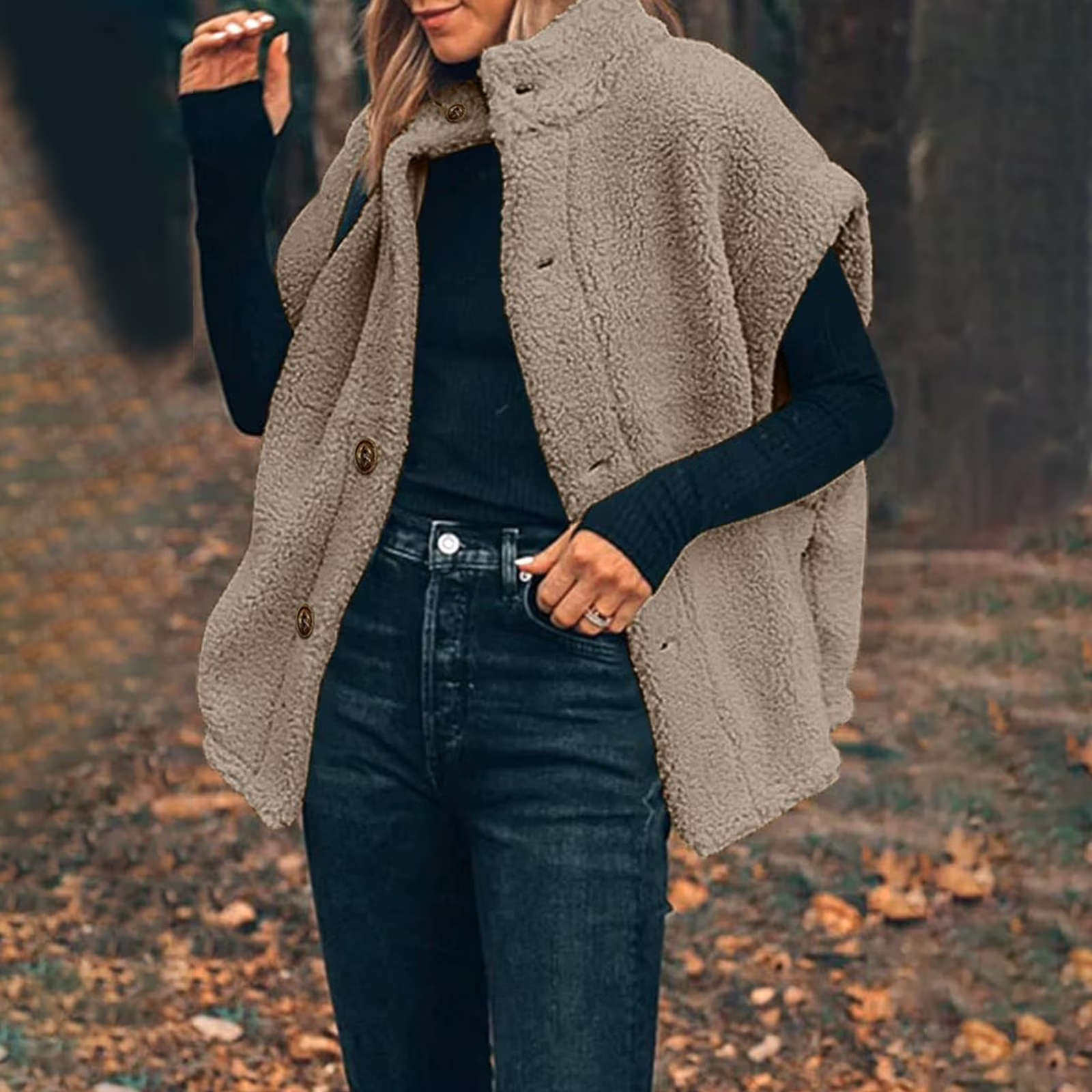 Women's Button Up Sherpa Vest Soft Fleece Sleeveless Winter Outerwear Jacket (BUY 2 FREE SHIPPING)