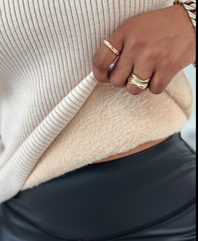 Women's High Neck Beaded Knit Sweater Fleece Lined Long Sleeve Thermal Top (BUY 2 FREE SHIPPING)