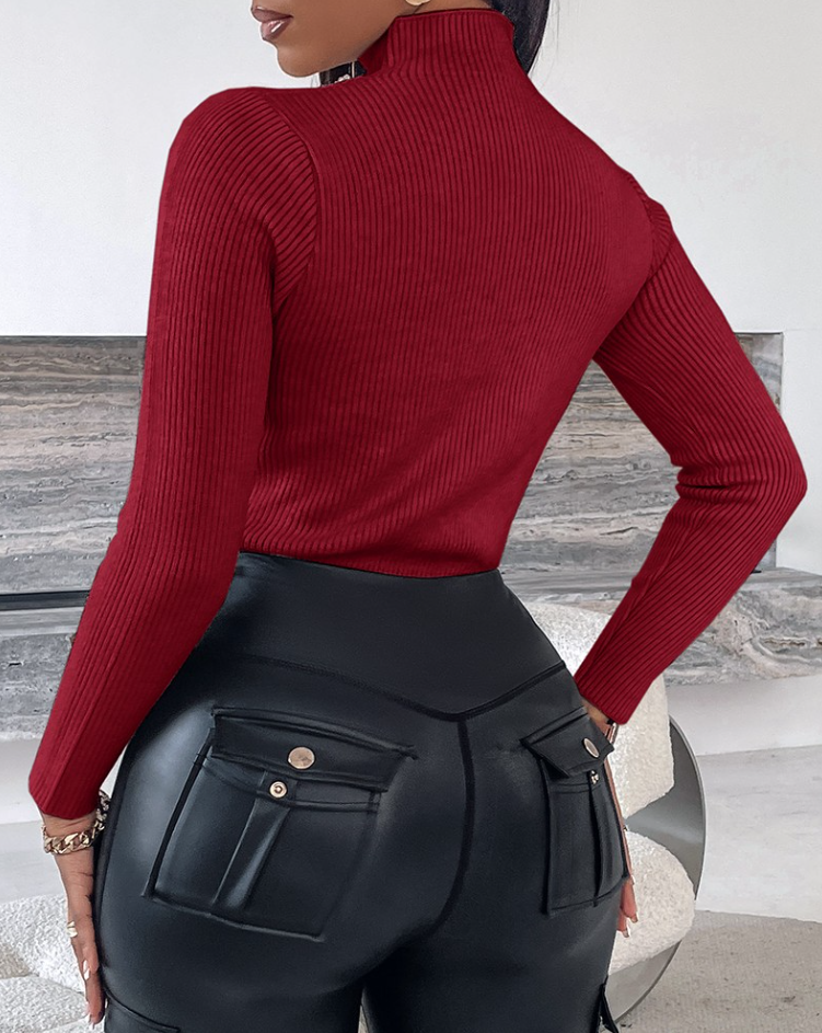 Women's High Neck Beaded Knit Sweater Fleece Lined Long Sleeve Thermal Top (BUY 2 FREE SHIPPING)