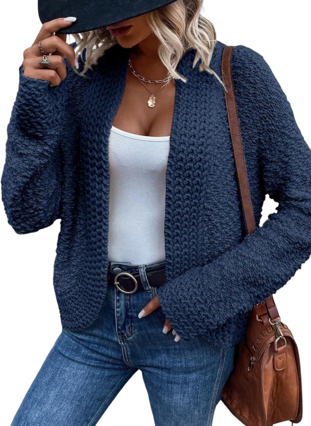 Women's 2025 Fashion Casual Open Front Long Sleeve Chunky Knit Cardigans Sweaters