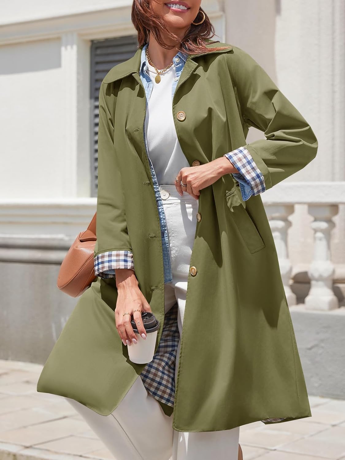 Womens Long Trench Coat Single Breasted Oversized Windproof Overcoat