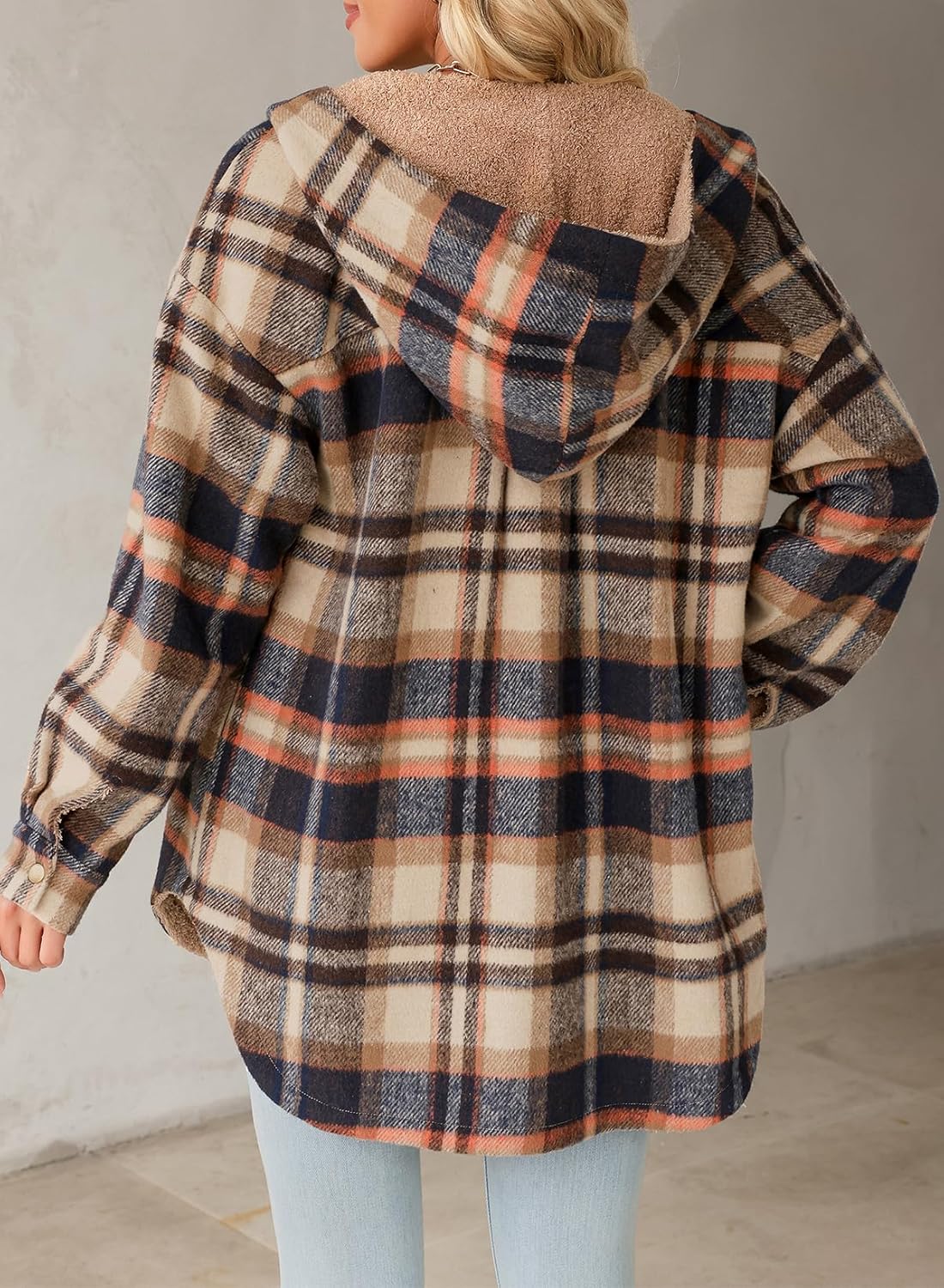 Women's Flannel Fuzzy Fleece Button down Hooded Plaid Shacket Jacket (Buy 2 Free Shipping)