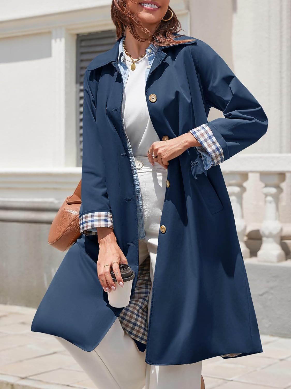Womens Long Trench Coat Single Breasted Oversized Windproof Overcoat