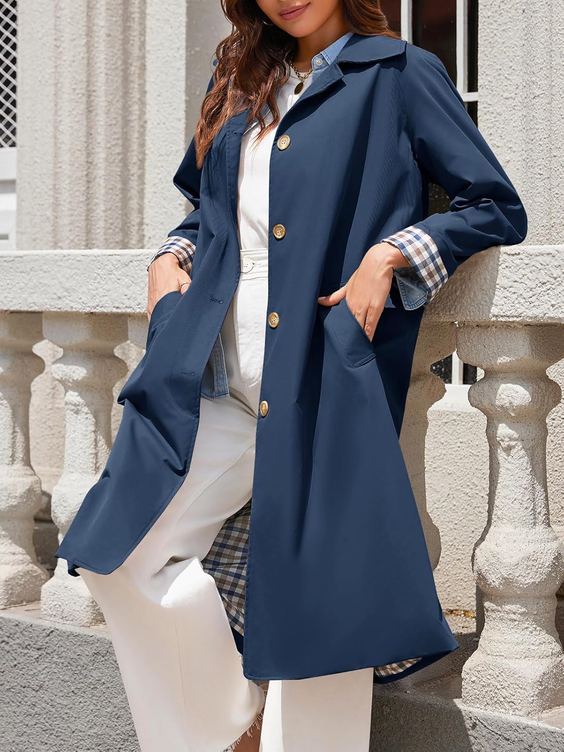 Womens Long Trench Coat Single Breasted Oversized Windproof Overcoat