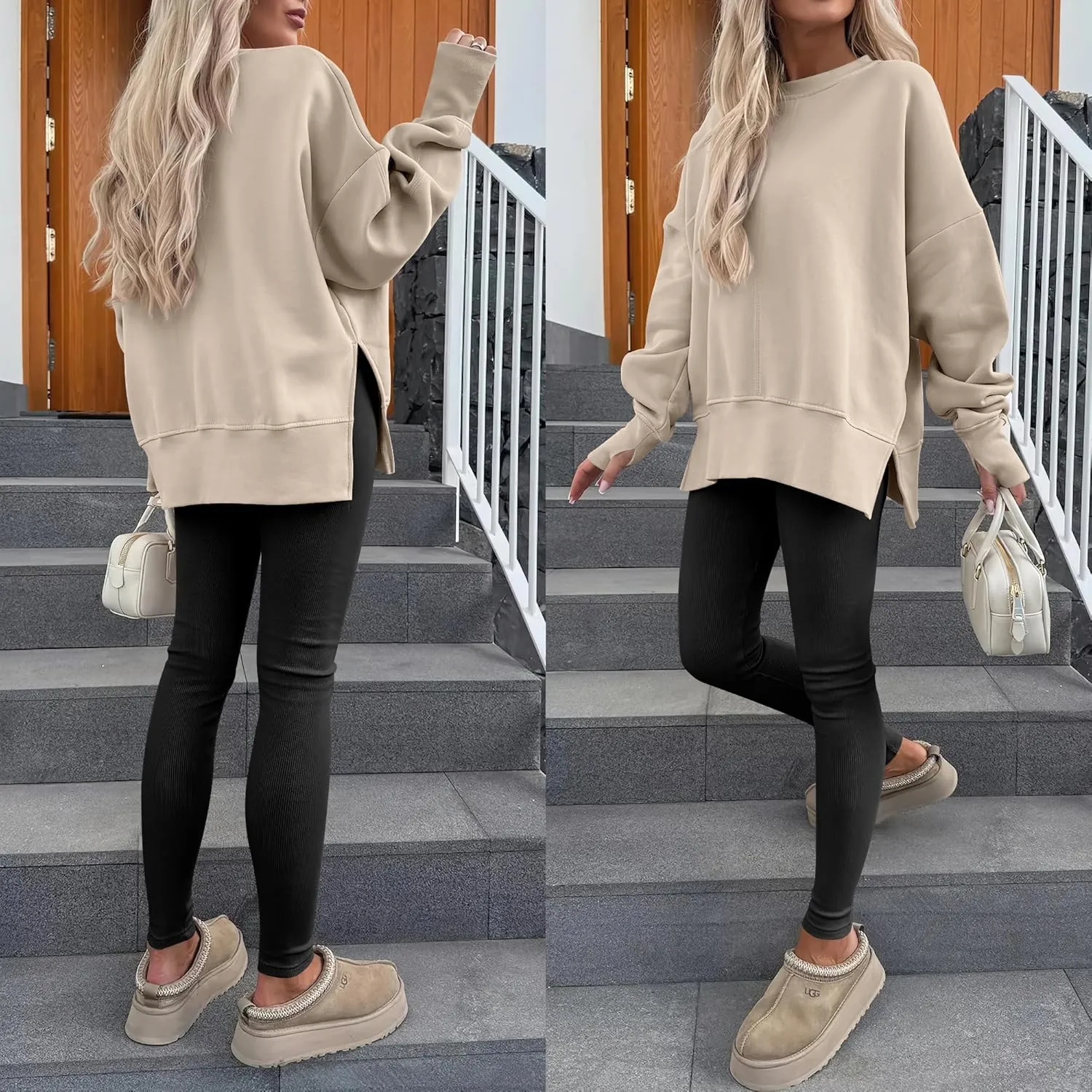 WOMENS OVERSIZED THUMBHOLE LONG SLEEVE SIDE SLIT PULLOVER TOP(BUY 2 FREE SHIPPING)