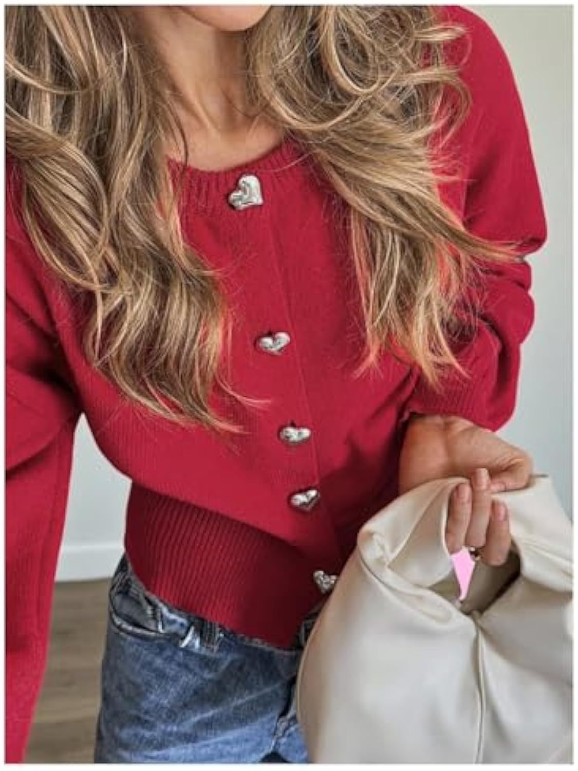 🔥Hot Sale!Faynilla  Women's Heart Cardigan Sweaters Trendy Long Sleeve Open Front Button Down Jacket Fall Clothes