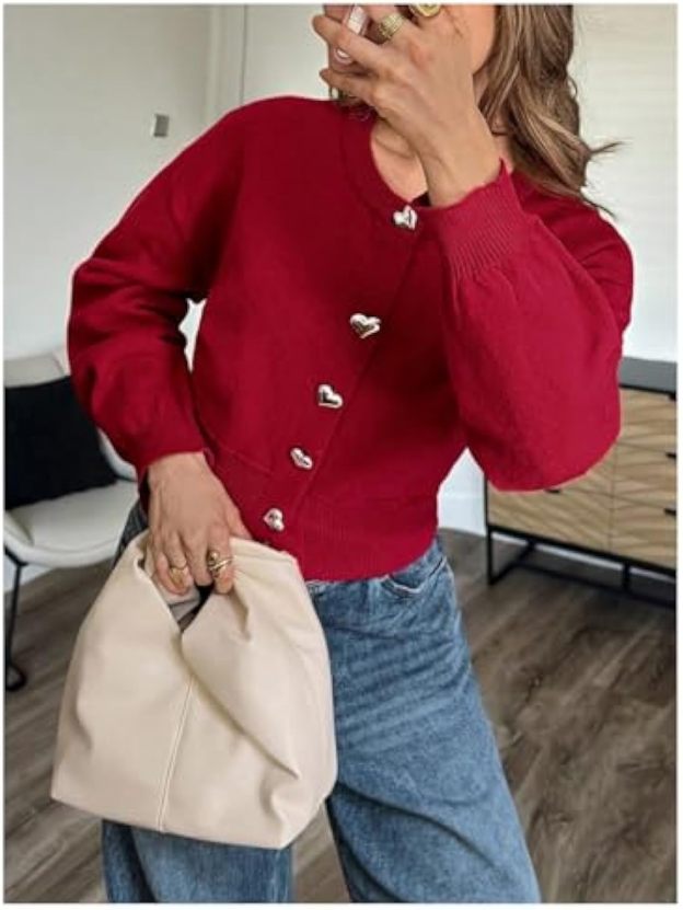 🔥Hot Sale!Faynilla  Women's Heart Cardigan Sweaters Trendy Long Sleeve Open Front Button Down Jacket Fall Clothes