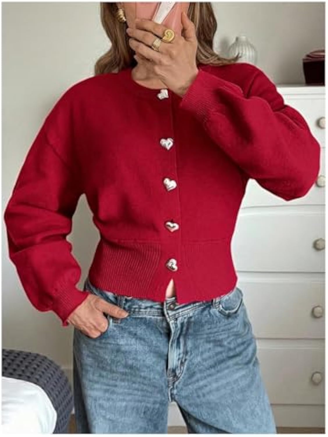 🔥Hot Sale!Faynilla  Women's Heart Cardigan Sweaters Trendy Long Sleeve Open Front Button Down Jacket Fall Clothes