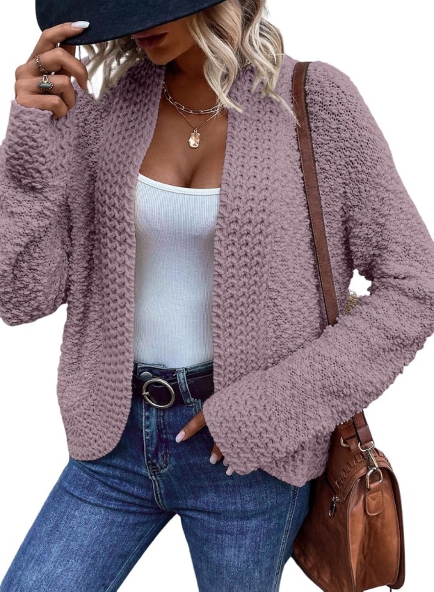 Women's 2025 Fashion Casual Open Front Long Sleeve Chunky Knit Cardigans Sweaters